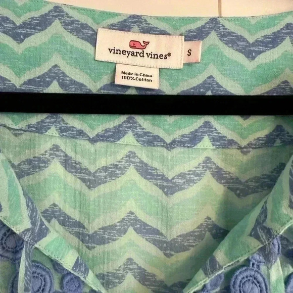 Vineyard Vines Whale Tail Chevron Print Tunic Cover Up Cotton Blue Size Small - Picture 3 of 13